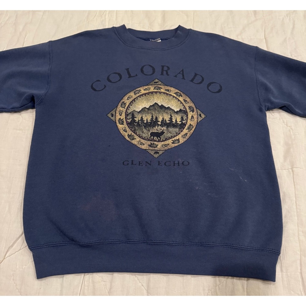 Fruit‎ of the Loom Colorado Glen Echo Graphic Sweatshirt Blue Mens Medium